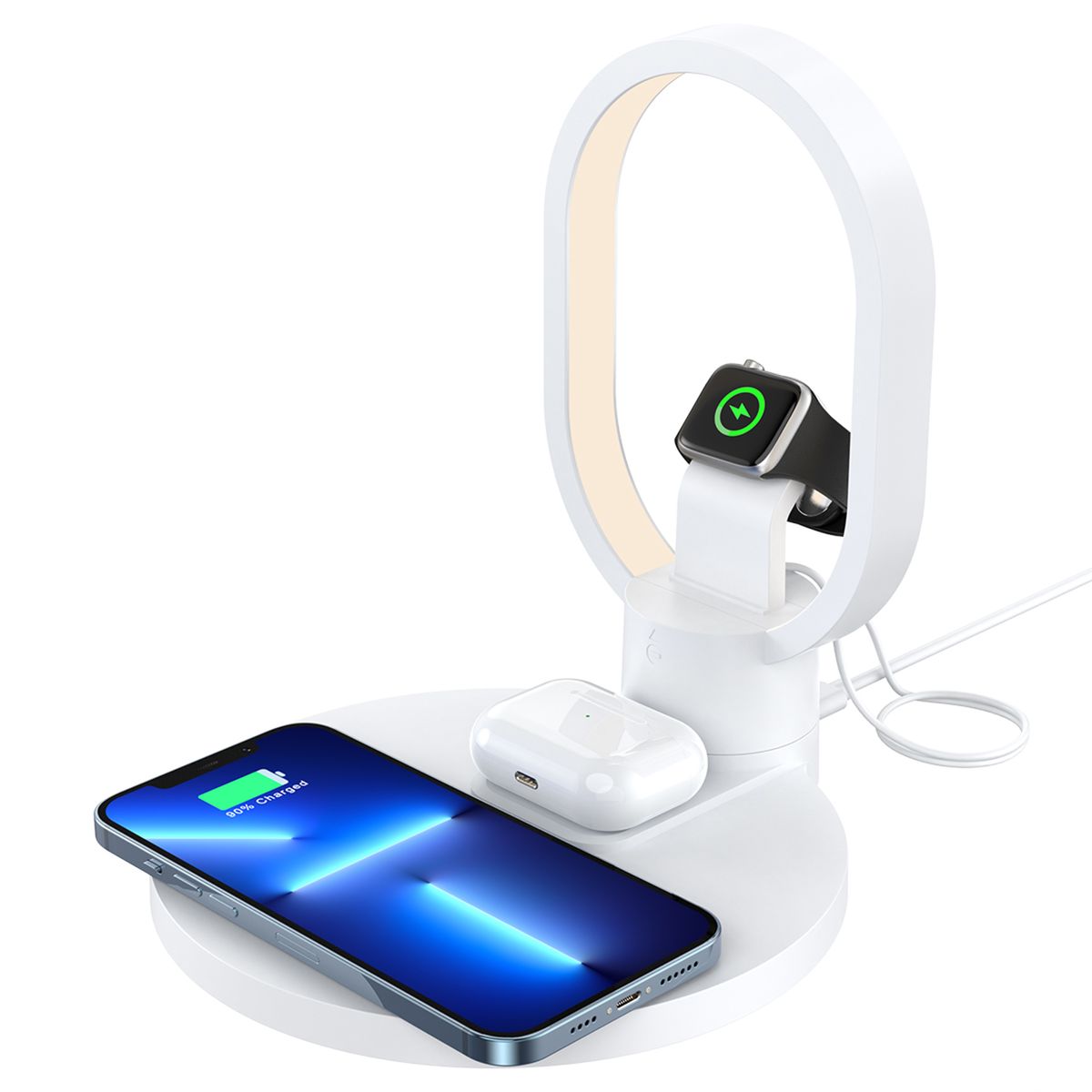 Photos - Charger Private Label 4-in-1 Wireless  Dock with LED - White ZTWC043WT