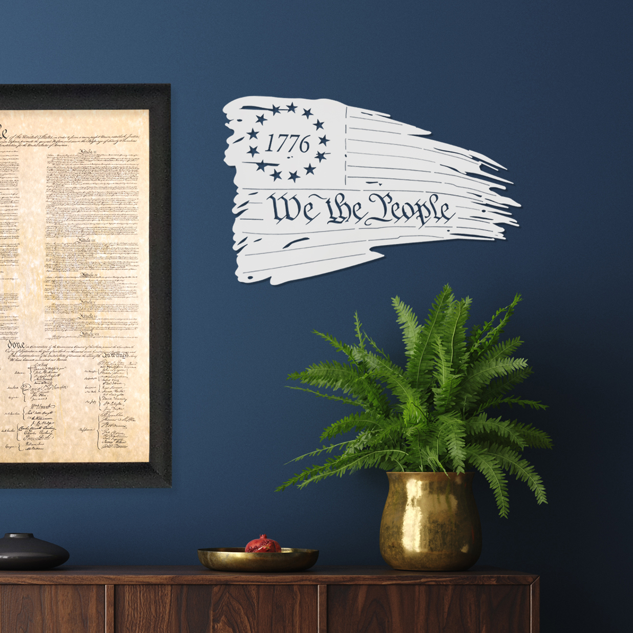 Distressed American Flag Wall Art - 11" x 18" / Silver Powder Coat