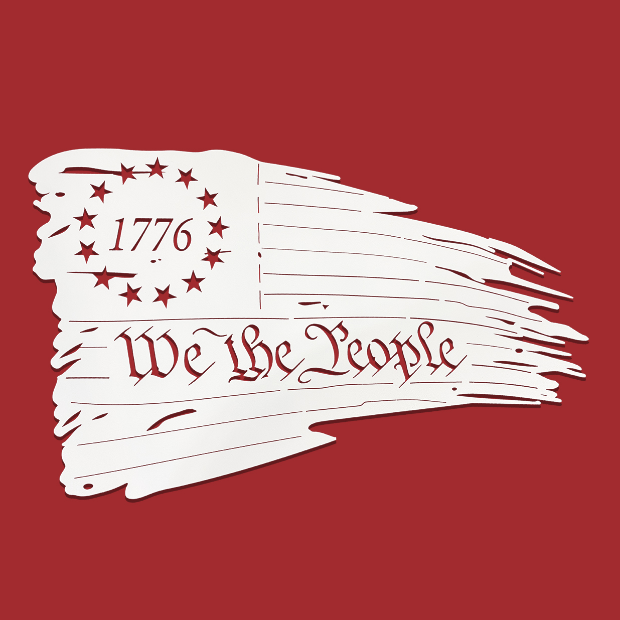 Distressed American Flag Wall Art - 11" x 18" / White Powder Coat