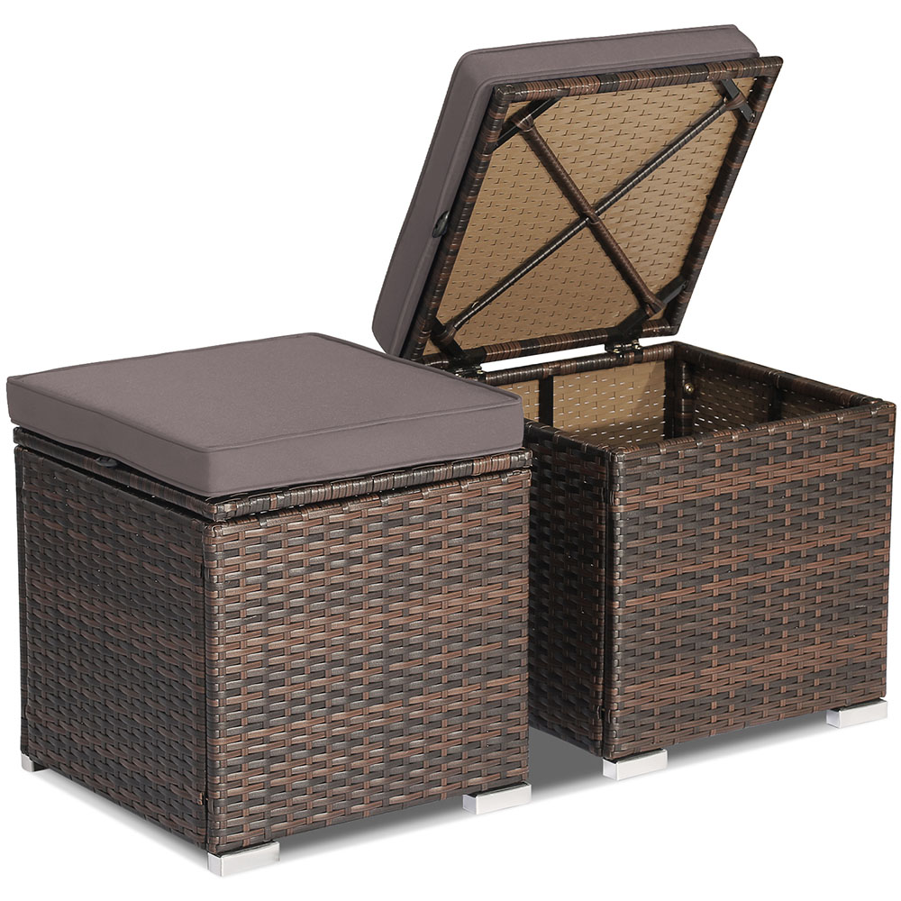 Patio Rattan Ottomans with Hidden Storage Space (Set of 2) - 2PCS Patio Ottomans GR