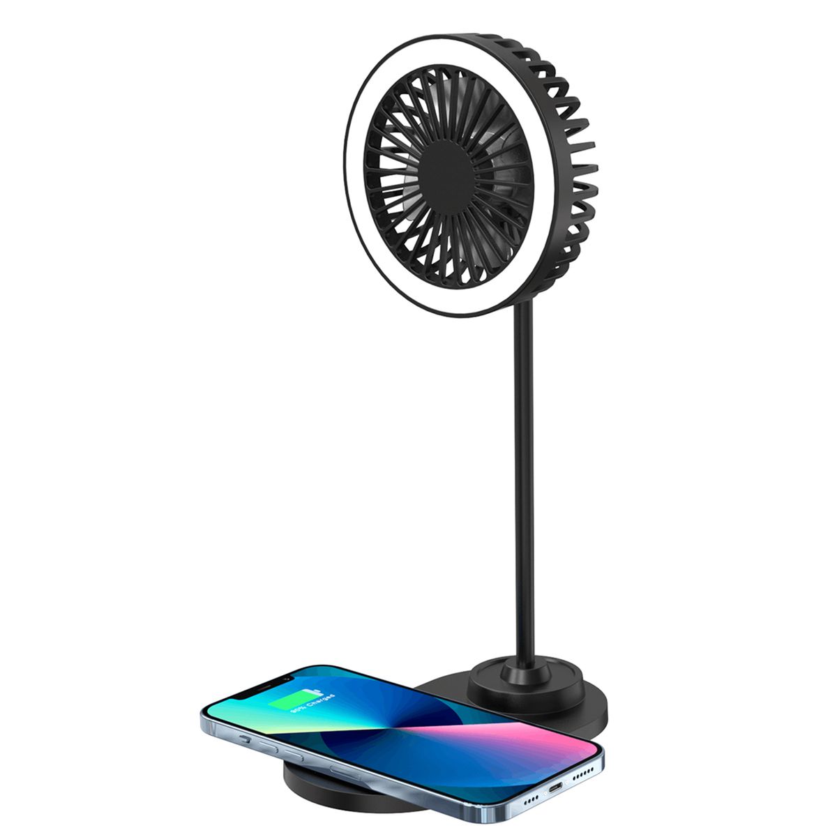 Zummy 3-in-1 Fan with Wireless Charger and LED Light - Black