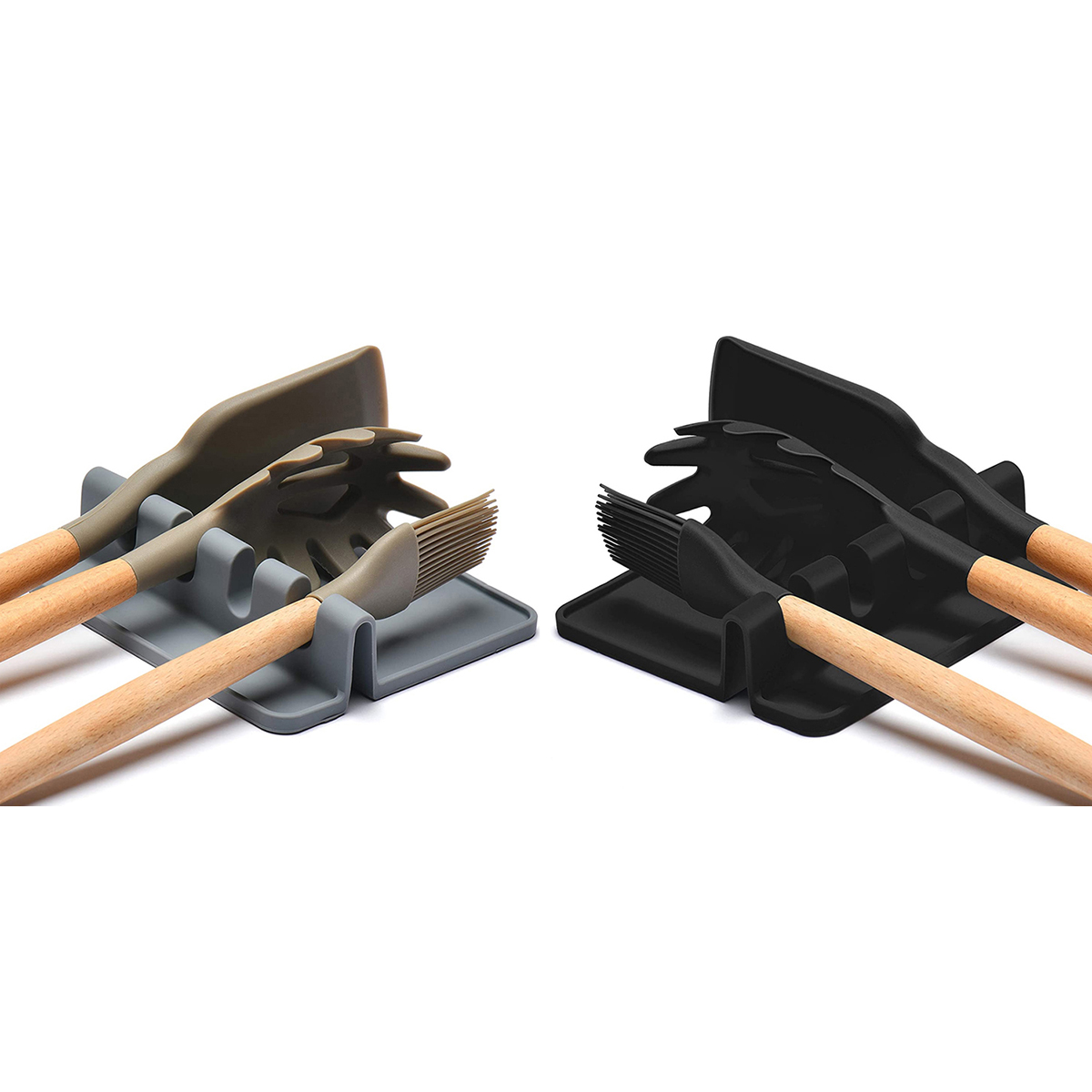 Heat-Resistant Silicone Utensil Rest with Drip Pad (2-Pack) - Bundle
