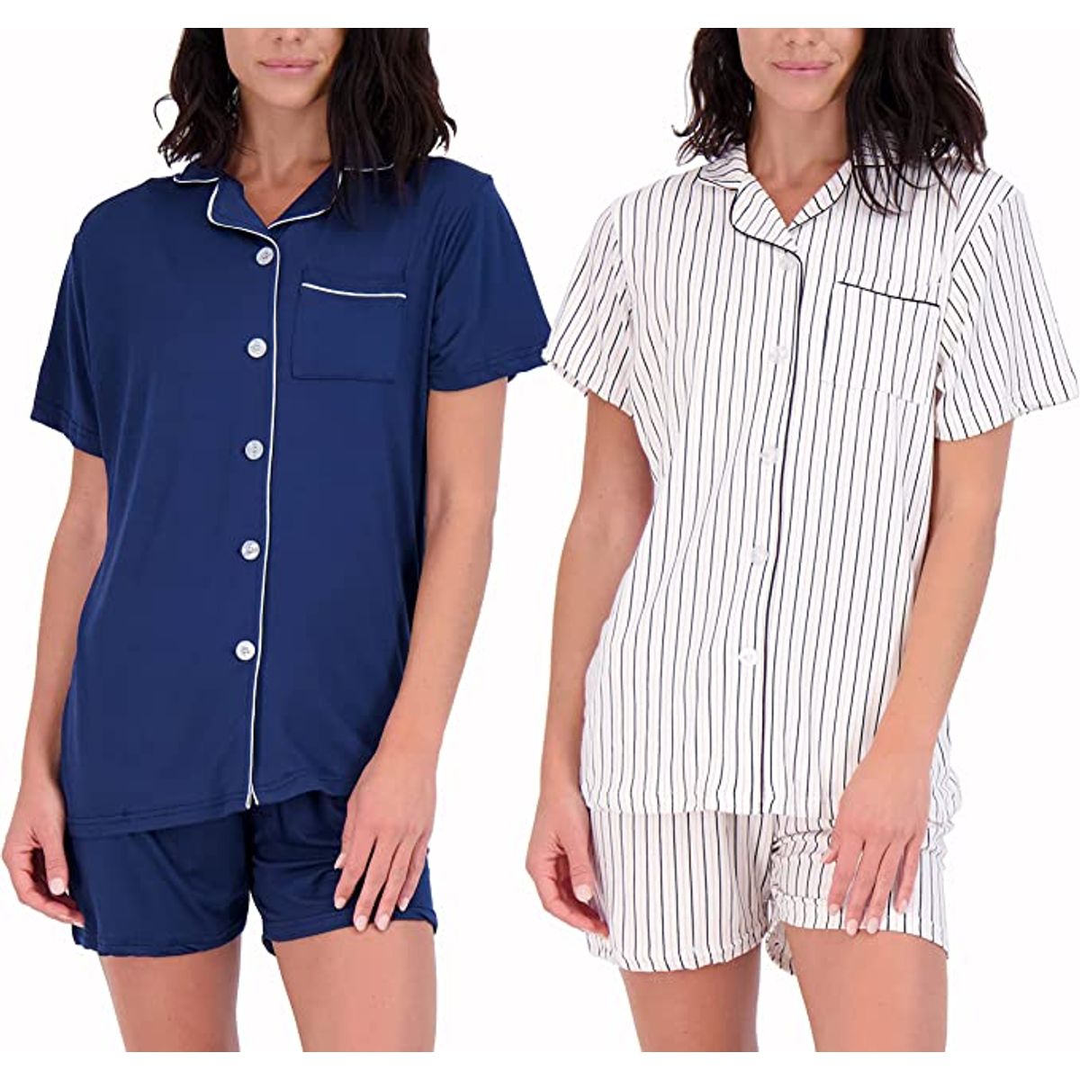 Women's Matching Shirt & Shorts Pajamas, Button-Down Style (2-Pack) - Small - Set 7