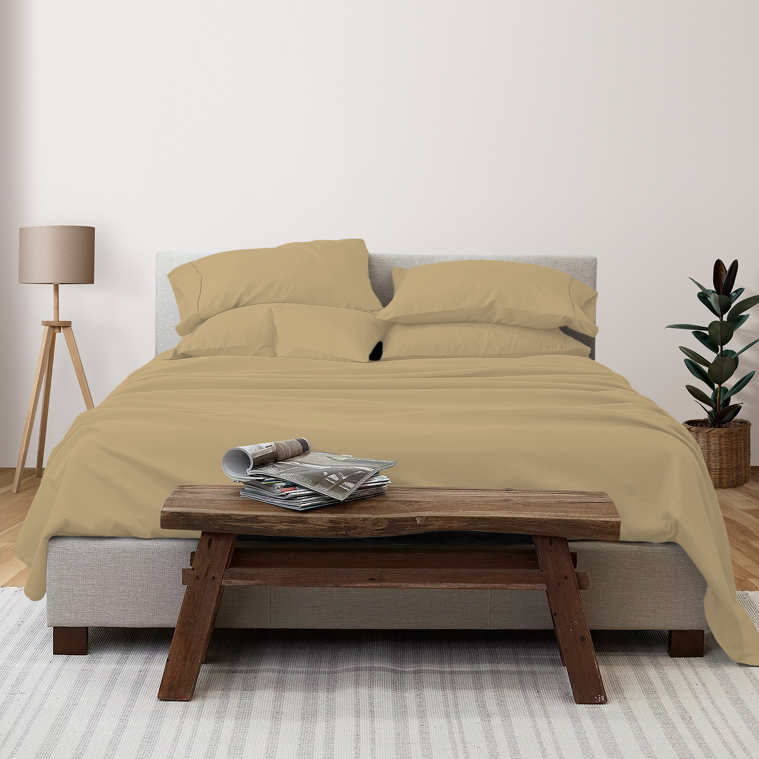 Photos - Bed Linen Luxury Home 6-Piece Deep Pocket Cooling Bamboo Sheet Set - Twin / Khaki LH-1800BF-3PC-KHA-T