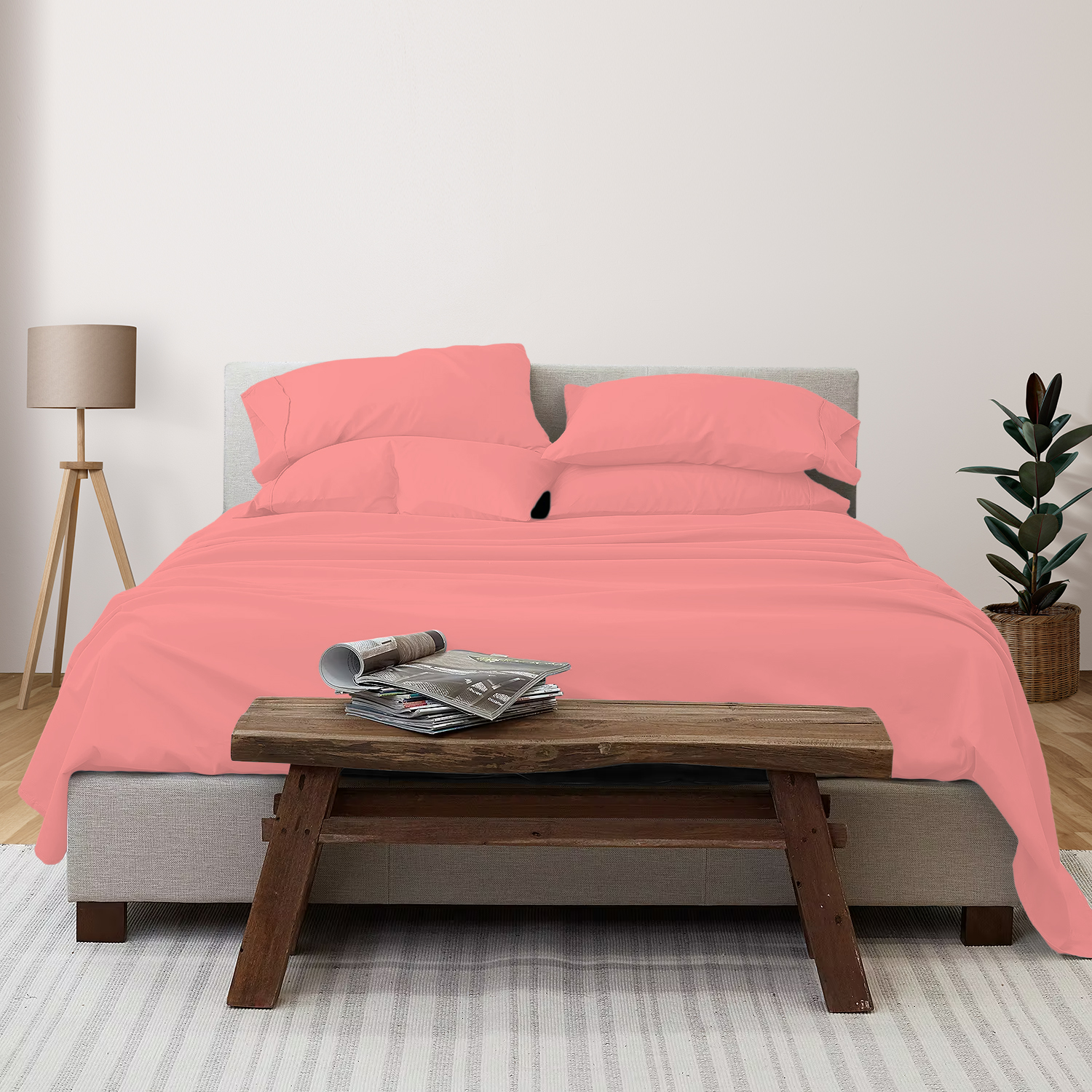 Photos - Bed Linen Luxury Home 6-Piece Deep Pocket Cooling Bamboo Sheet Set - Queen / Light Pink LH-1800BF-6PC-LPIN-Q