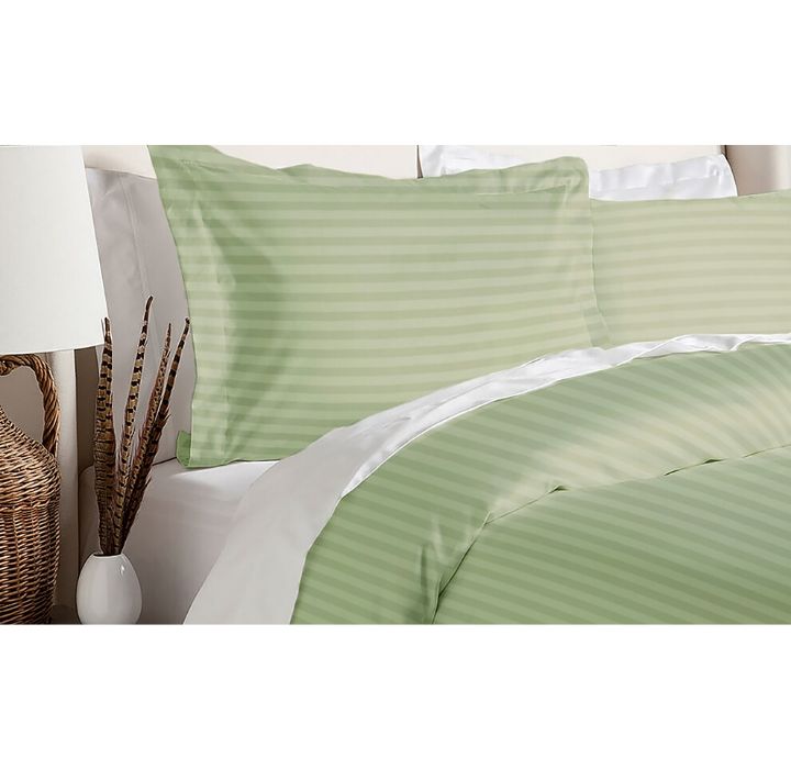 Damask Stripe 230 TC 3-Piece Duvet Cover Set - King - Sage
