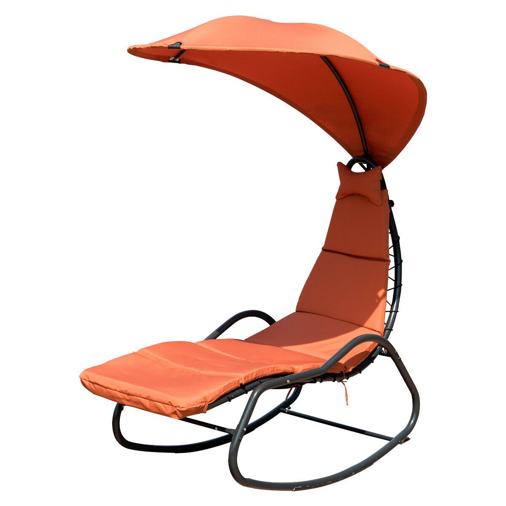 Photos - Garden Furniture Goplus Cushioned Rocking Chaise Lounge Chair with Canopy - Orange OP70333O