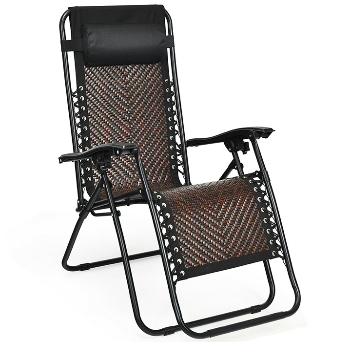 Photos - Garden Furniture Costway Goplus Zero Gravity Rattan Folding Lounge Chair - Coffee OP70634CF-1 