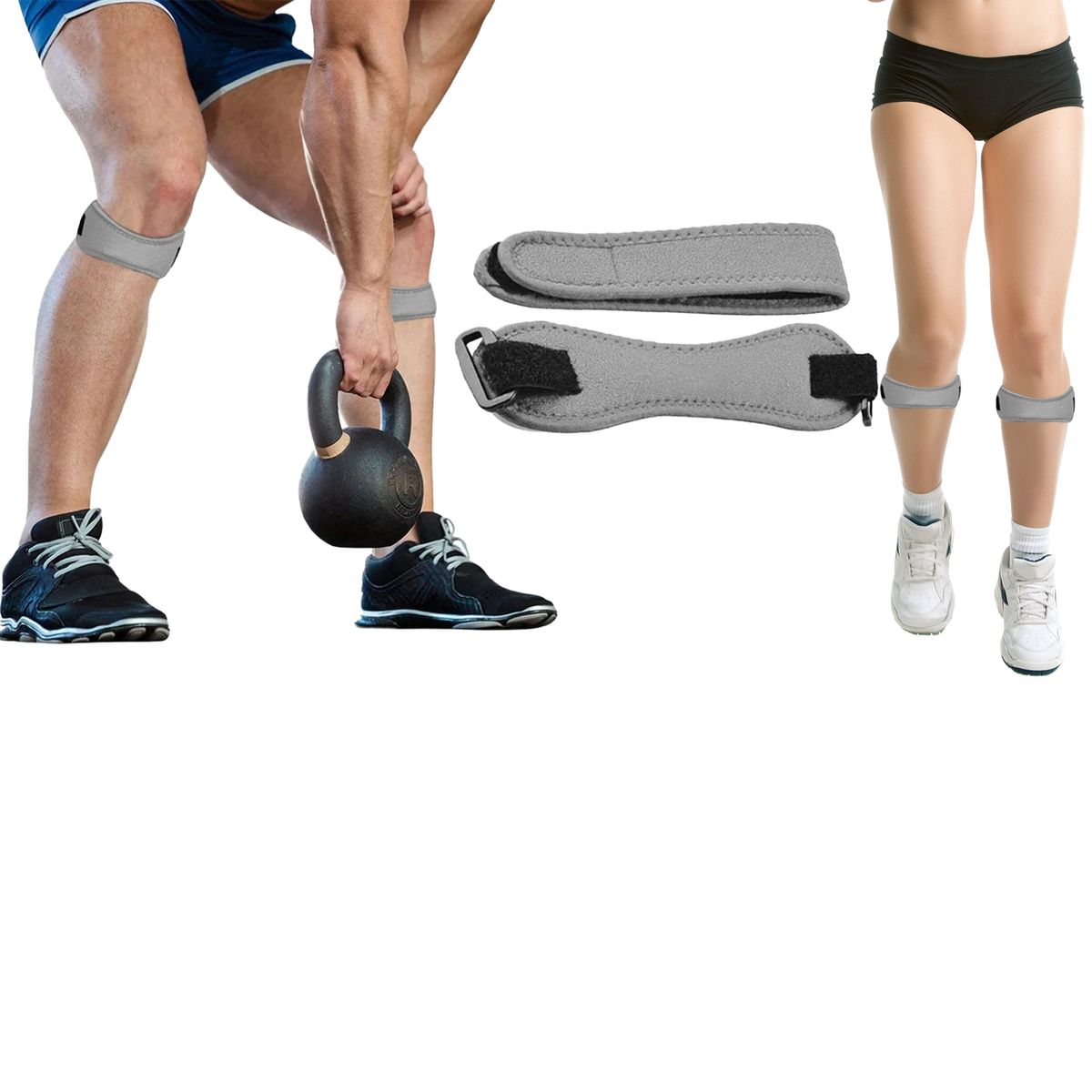 Unisex Compression Patella Knee Strap by Extreme Fit™ (2-Pack) - Gray