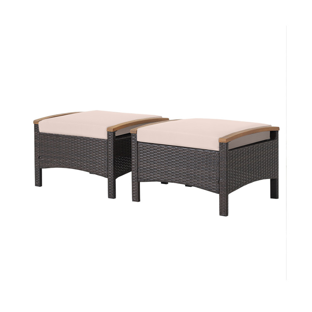 Patio Rattan Ottomans (Set of 2) - Outdoor Wicker Footstool BN