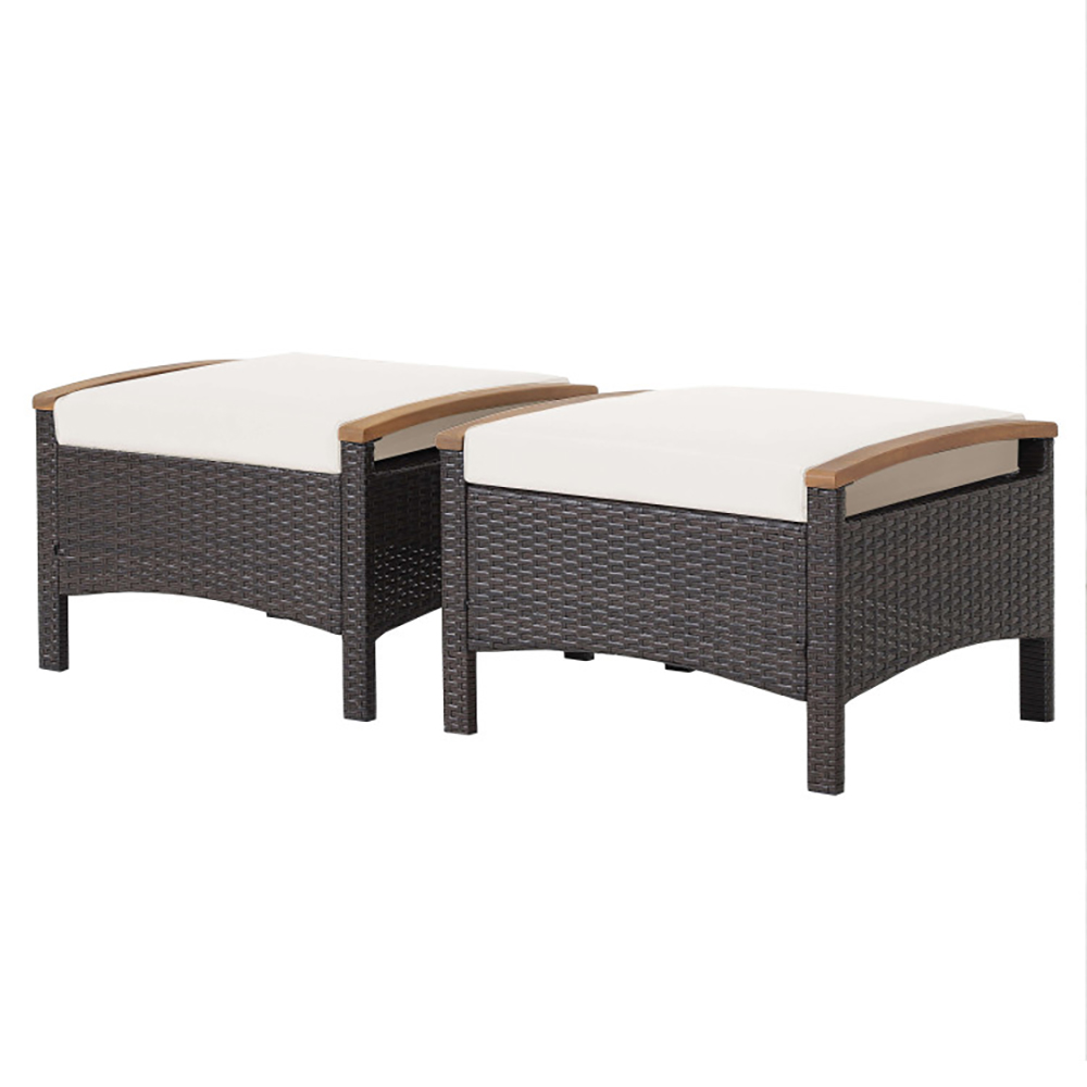 Patio Rattan Ottomans (Set of 2) - Outdoor Wicker Footstool WH