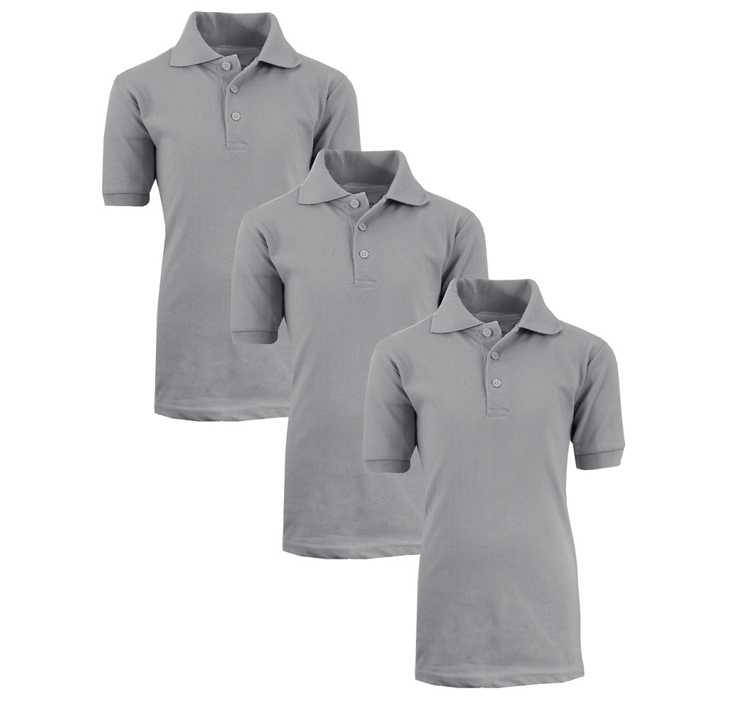 Boys' Short Sleeve School Uniform Pique Polo Shirts (3-Pack) - 3-Pack Heather Grey - Size 18