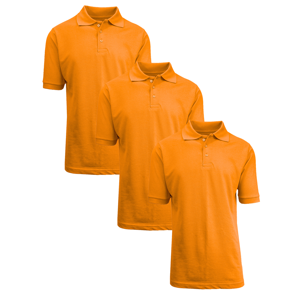 Boys' Short Sleeve School Uniform Pique Polo Shirts (3-Pack) - 3-Pack Orange - Size 20