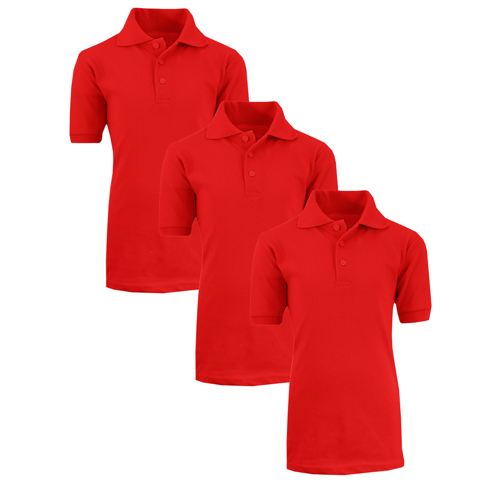Boys' Short Sleeve School Uniform Pique Polo Shirts (3-Pack) - 3-Pack Red - Size 20