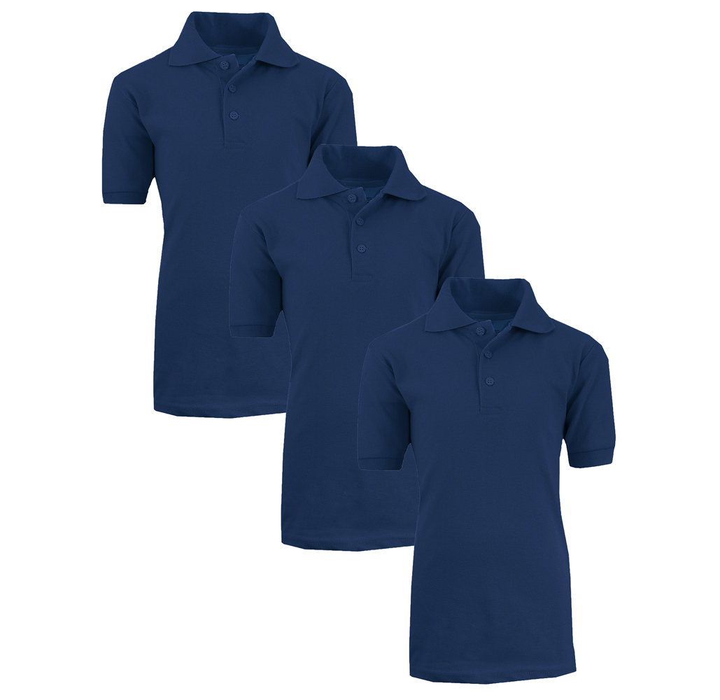 Boys' Short Sleeve School Uniform Pique Polo Shirts (3-Pack) - 3-Pack Navy - Size 7
