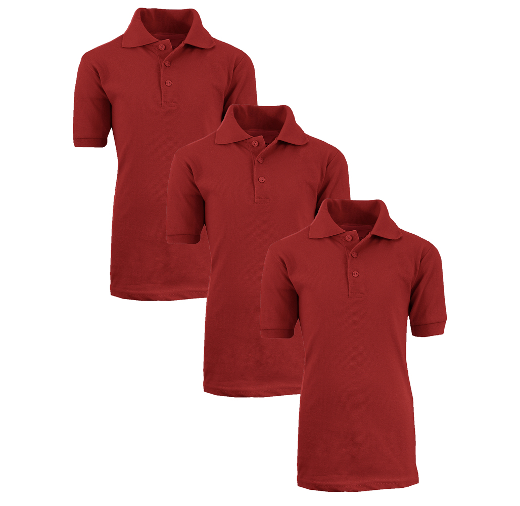 Boys' Short Sleeve School Uniform Pique Polo Shirts (3-Pack) - 3-Pack Burgundy - Size 10