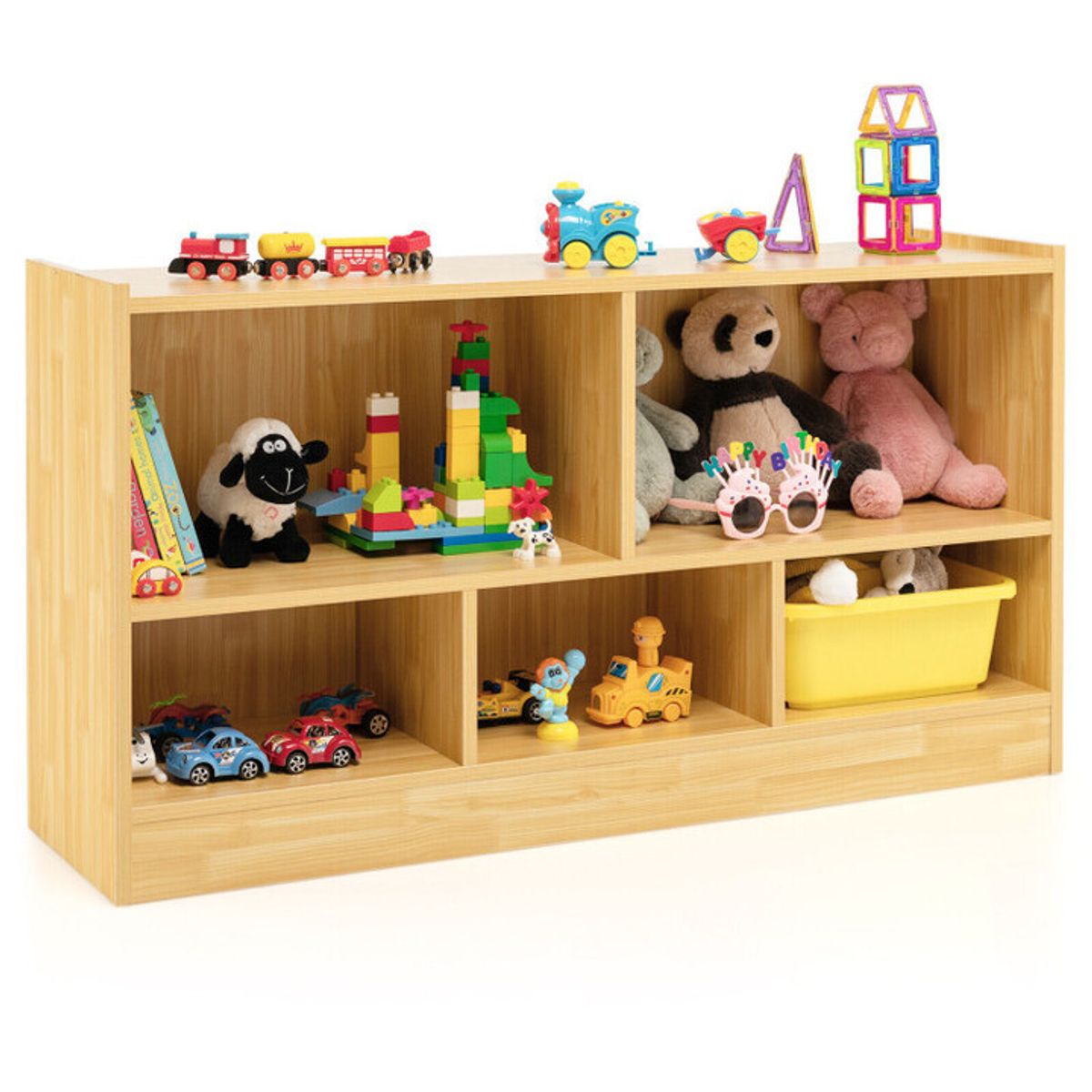 Kids' 2-Shelf Bookcase 5-Cube Wood Toy Storage Cabinet Organizer - Toy Storage Organizer BE
