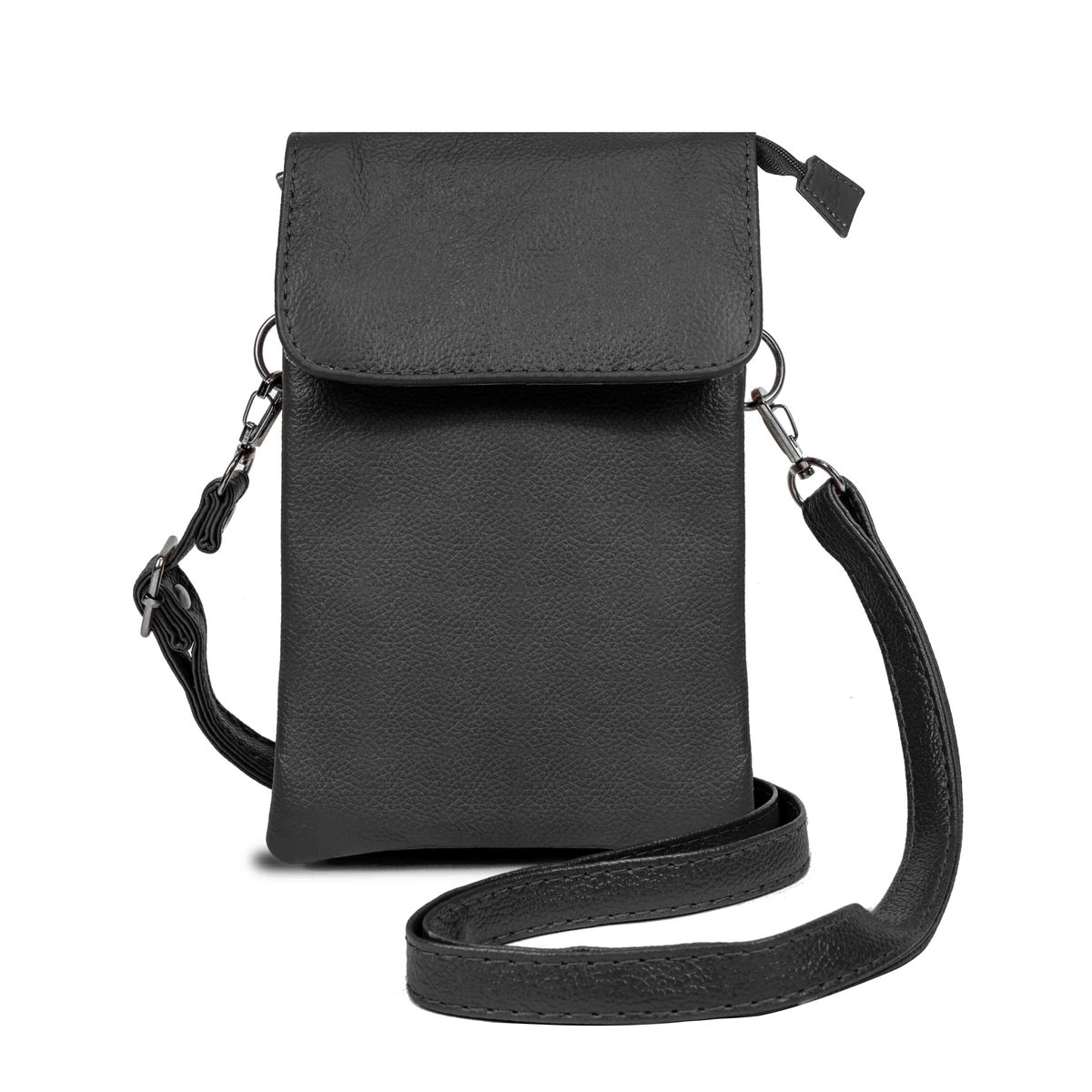Genuine Leather Crossbody Wallet Purse - Black