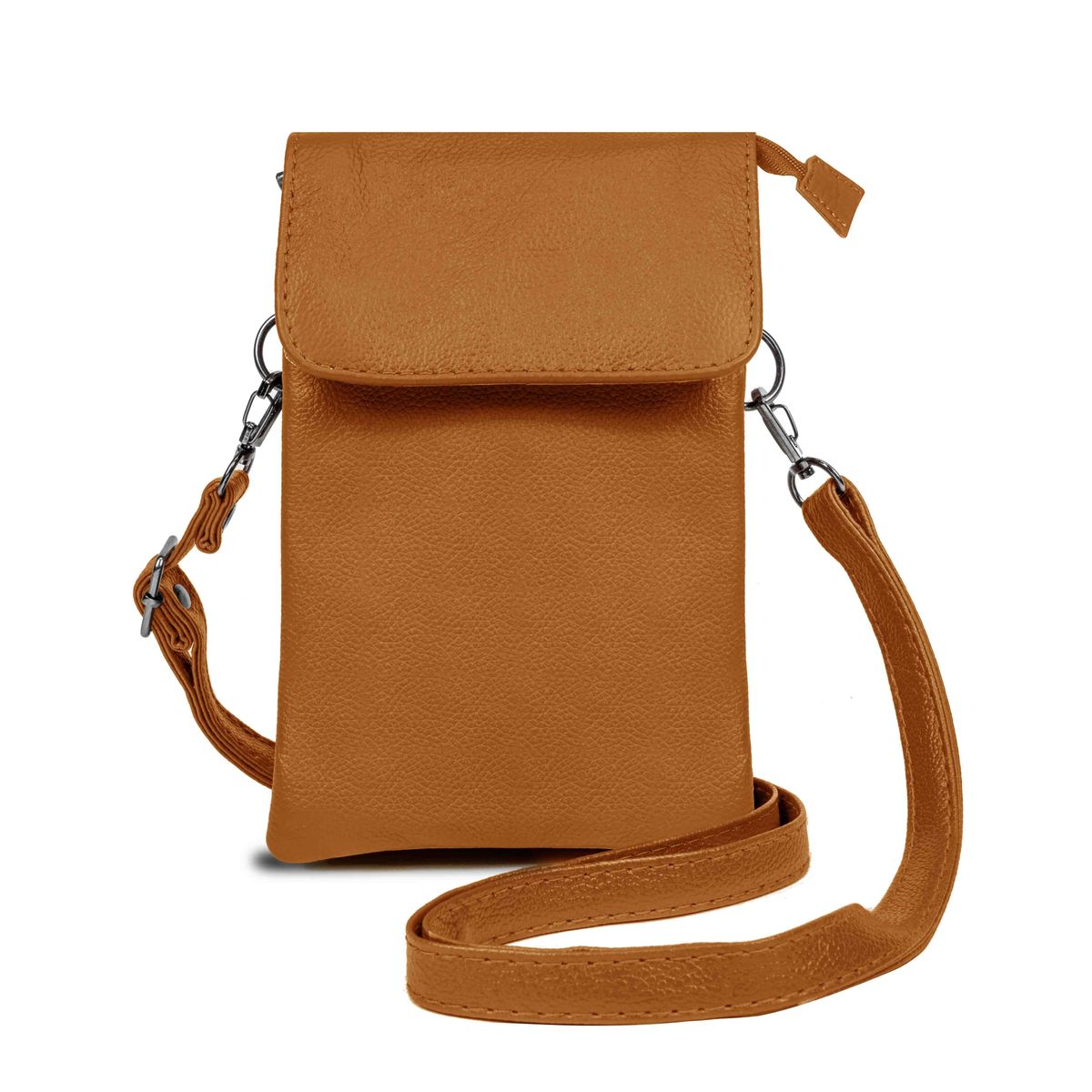 Genuine Leather Crossbody Wallet Purse - Light Brown