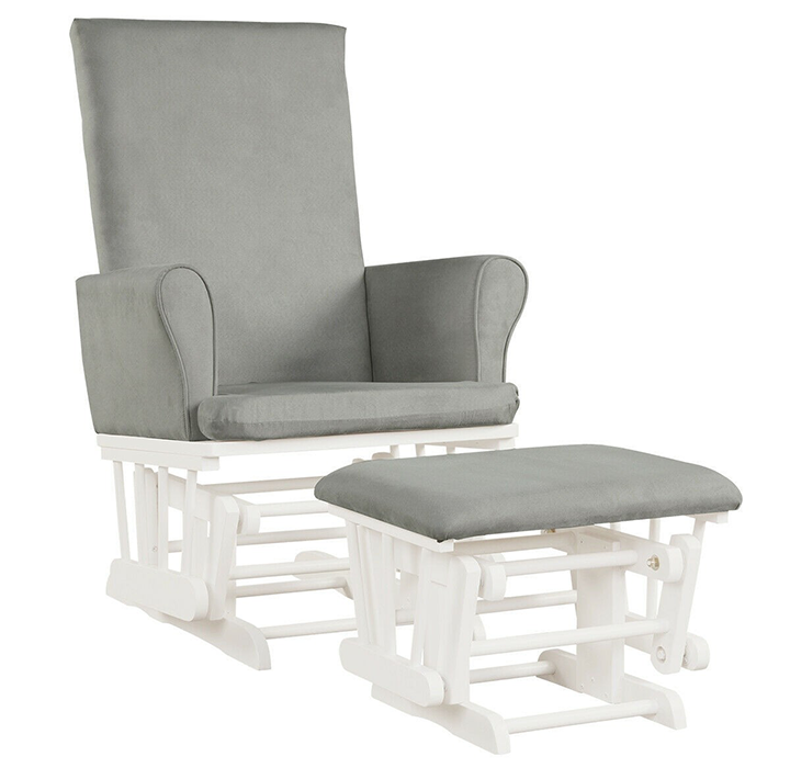 Photos - Rocking Chair Costway Wood Frame Cushioned  Glider & Ottoman Set - Grey HW6 