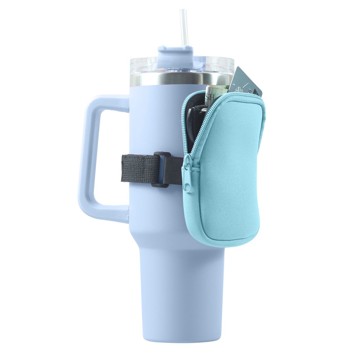 Tumbler Neoprene Pouch with Zipper  Aqua