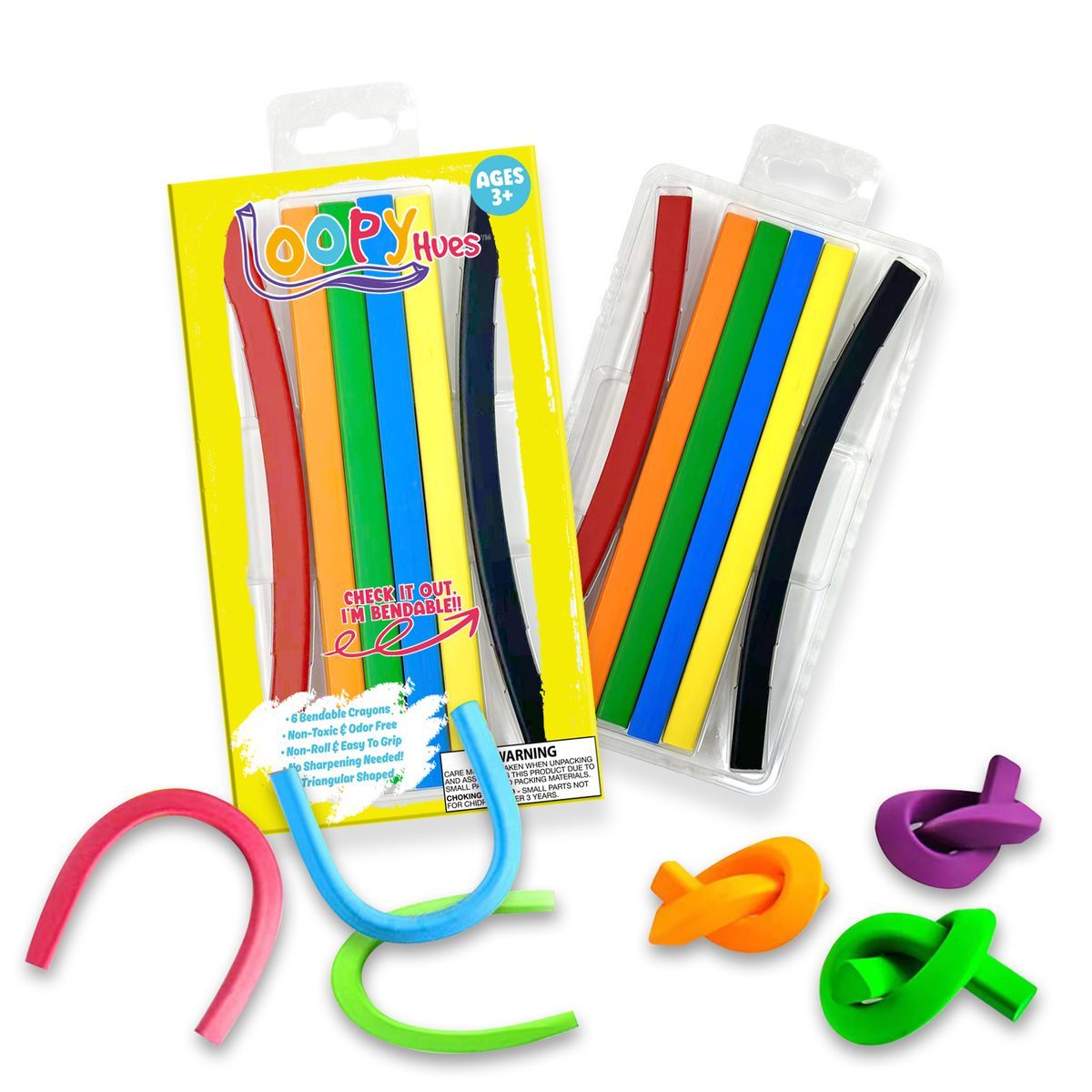 Loopy Hues Bendable and 3D Shaped Crayons - 6 pack triangles