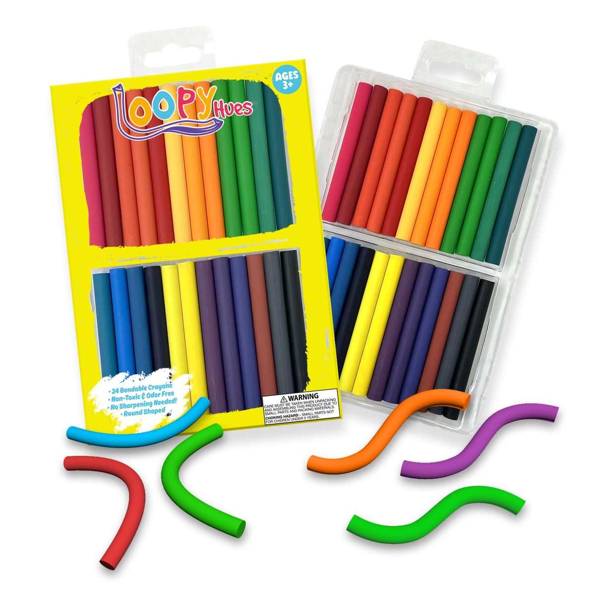 Loopy Hues Bendable and 3D Shaped Crayons - 24 pack round