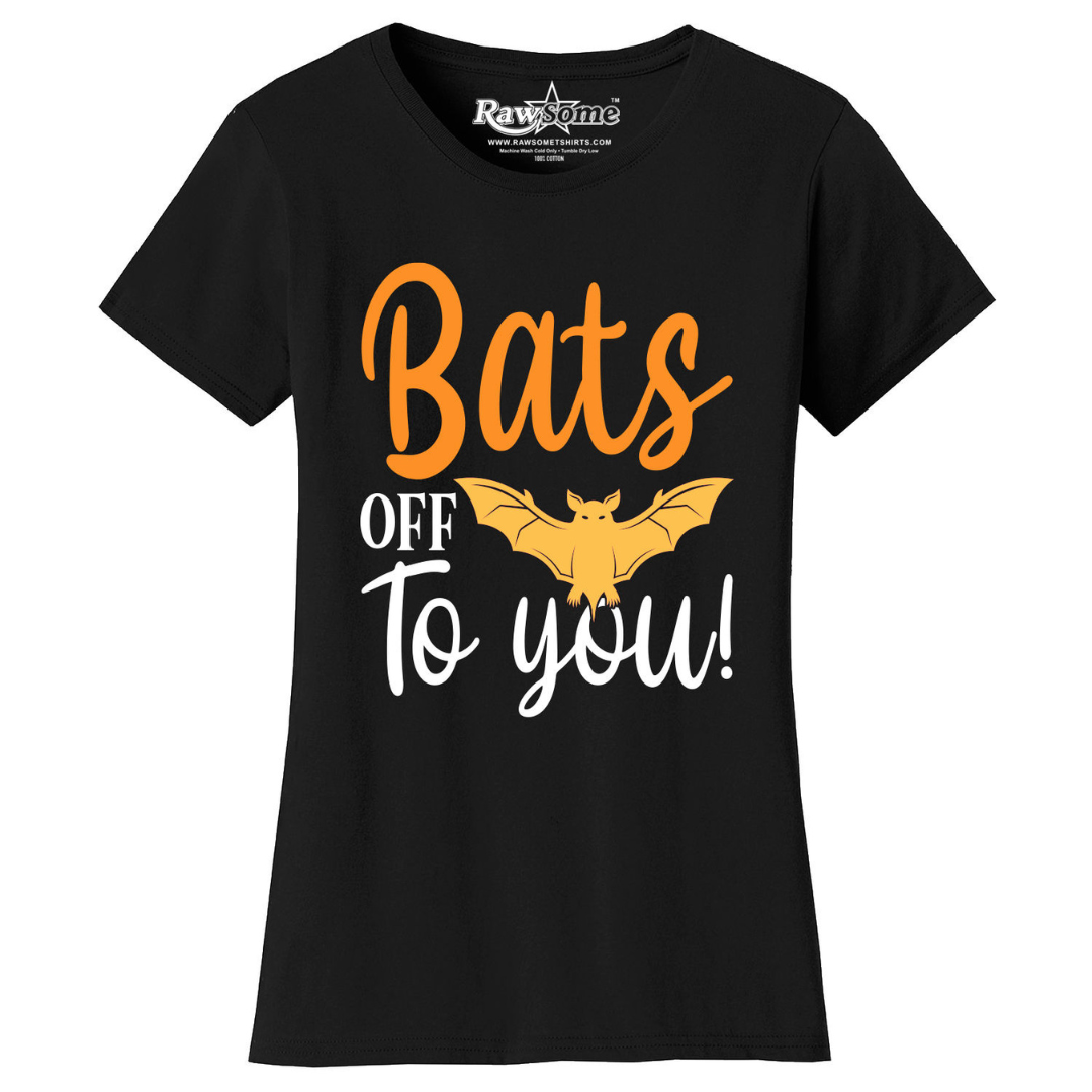 Women's Creepy Scary Short Sleeve Halloween T-Shirt - Bats Off to You - Black / L