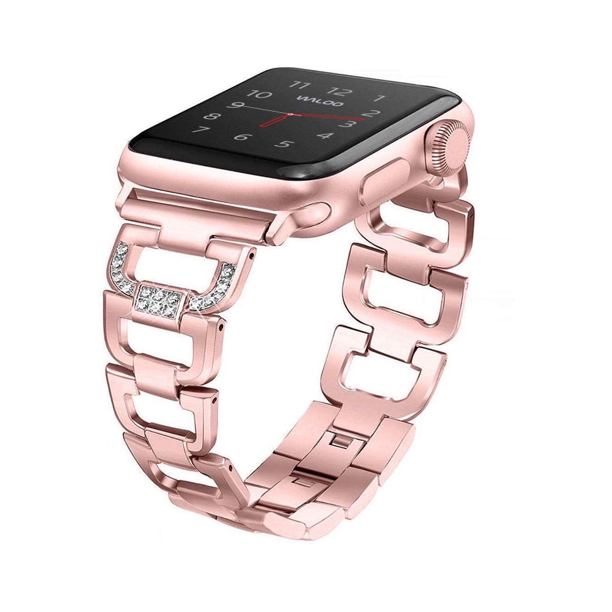 Rhinestone Bling Apple Watch Band Series 19  424445mm  Rose Gold