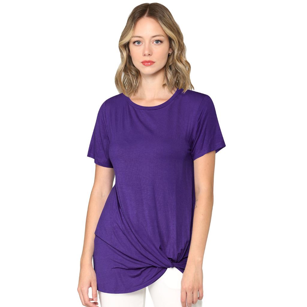 Women's Twist Front Short Sleeve Tunic Tee - X-Large - Purple