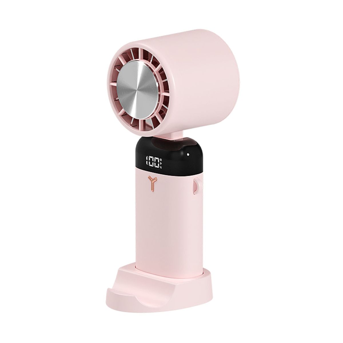 2-in-1 Portable Handheld & Hand-Free Fan with Qi Phone Charger - Pink