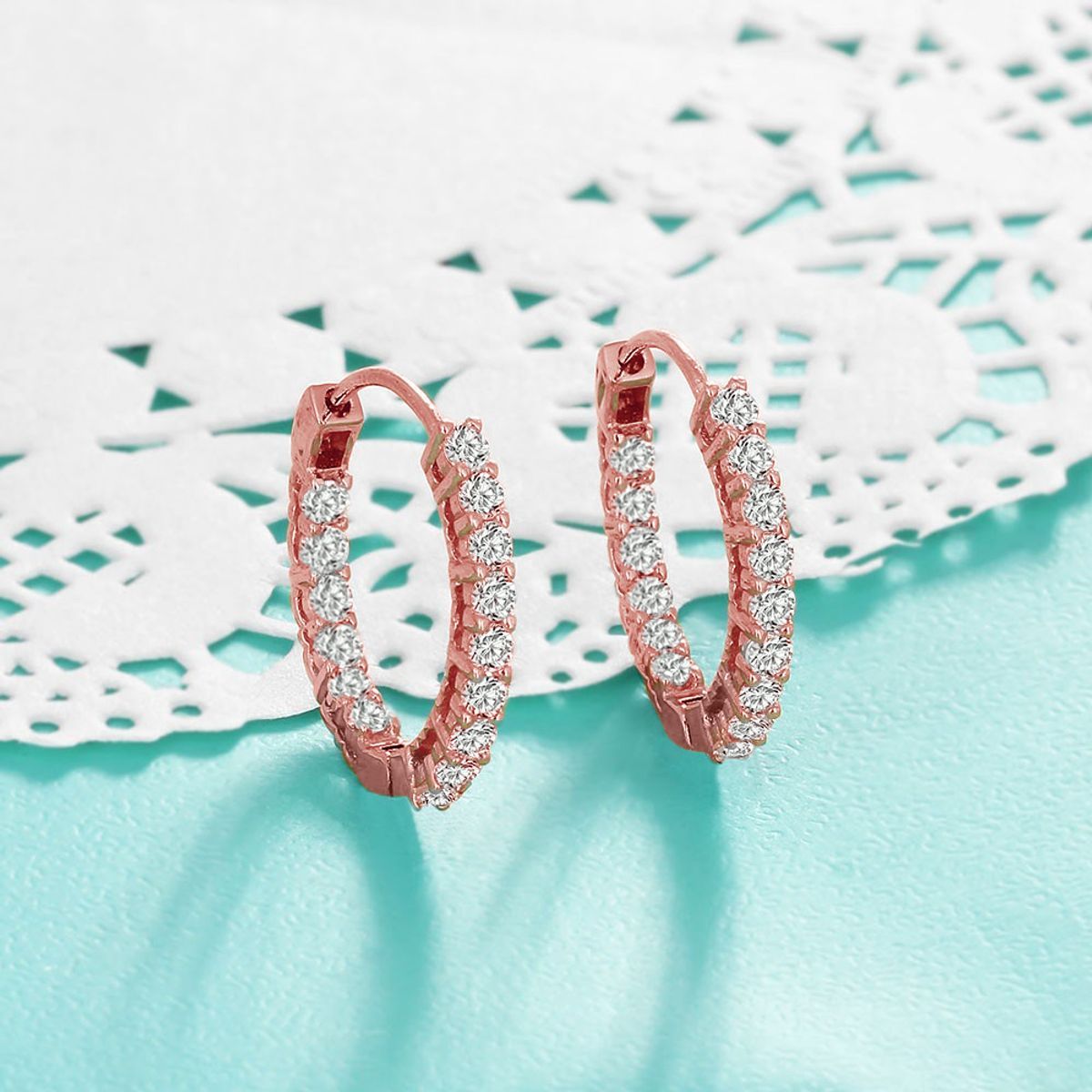 18K Gold Plated Cubic Zirconia Hoop Earrings - Rose