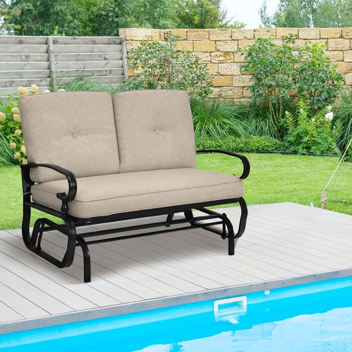 Outdoor Patio Cushioned Rocking Bench Loveseat - Outdoor Glider BE