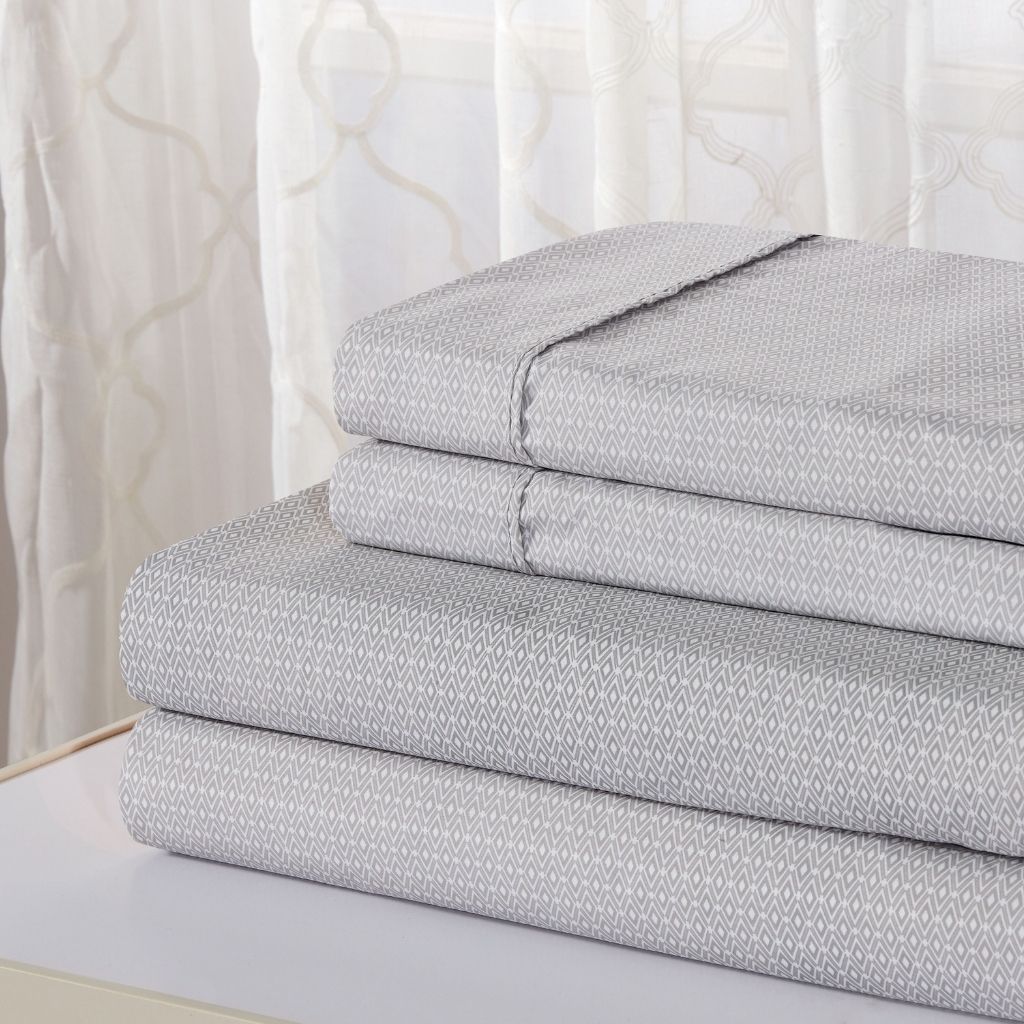 1800-TC Egyptian Luxury Printed Sheet Set by Bibb Home&reg; - Twin - Silver Diamonds
