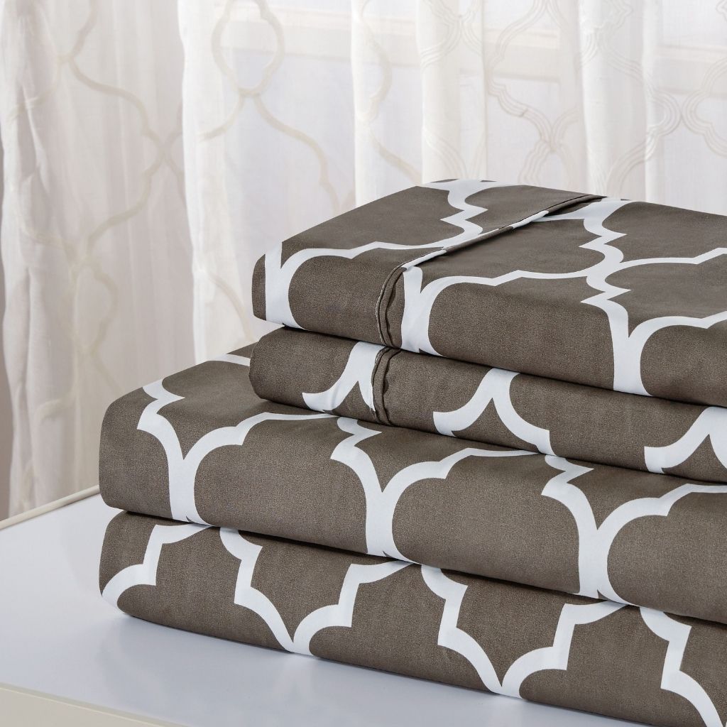 1800-TC Egyptian Luxury Printed Sheet Set by Bibb Home® - King - Grey Trellis