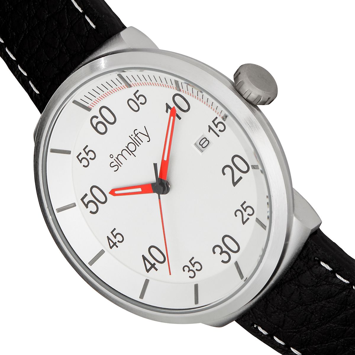 Simplify The 7100 LeatherBand Watch with Date  BlackSilver