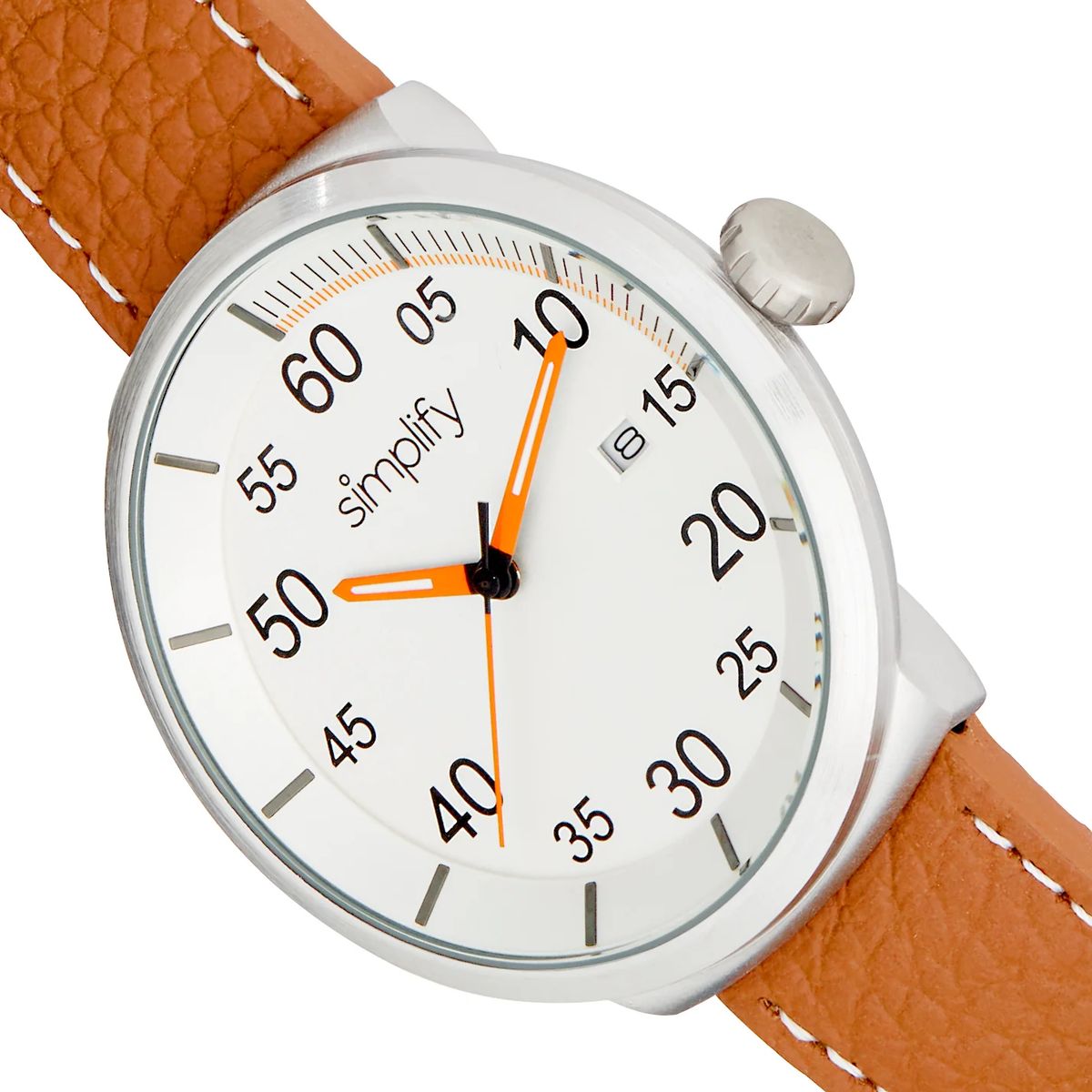 Simplify The 7100 LeatherBand Watch with Date  BrownSilver