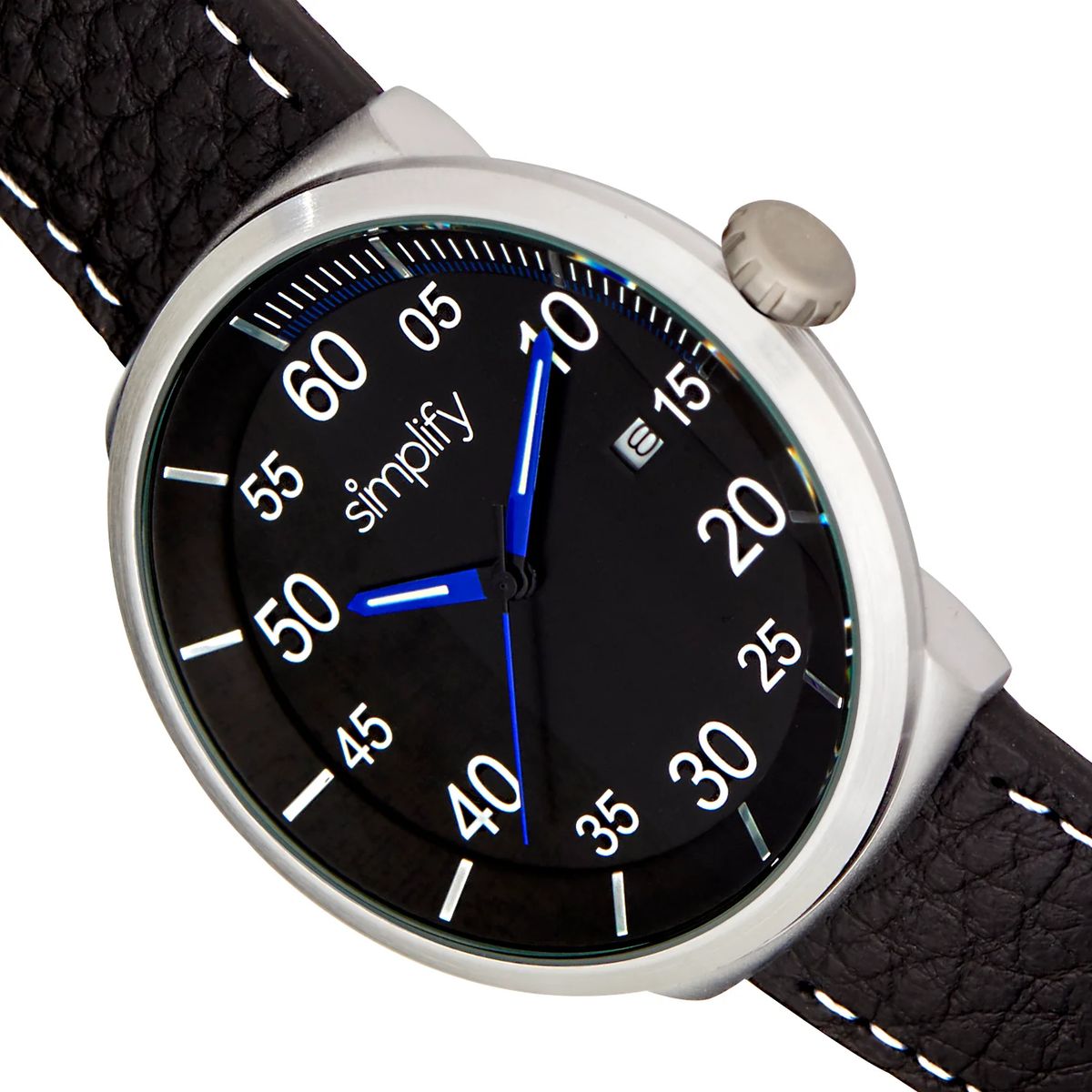 Simplify The 7100 LeatherBand Watch with Date Black