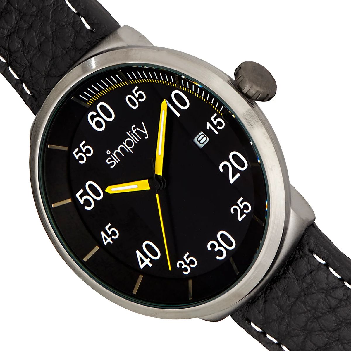 Simplify The 7100 LeatherBand Watch with Date  BlackYellow