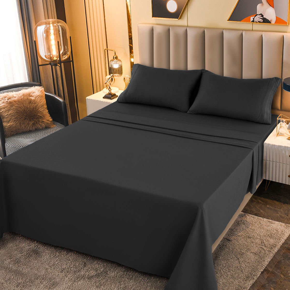 1800-Series Deep Pocket Premier Microfiber Bed Sheet Set - Twin - Dark Gray
