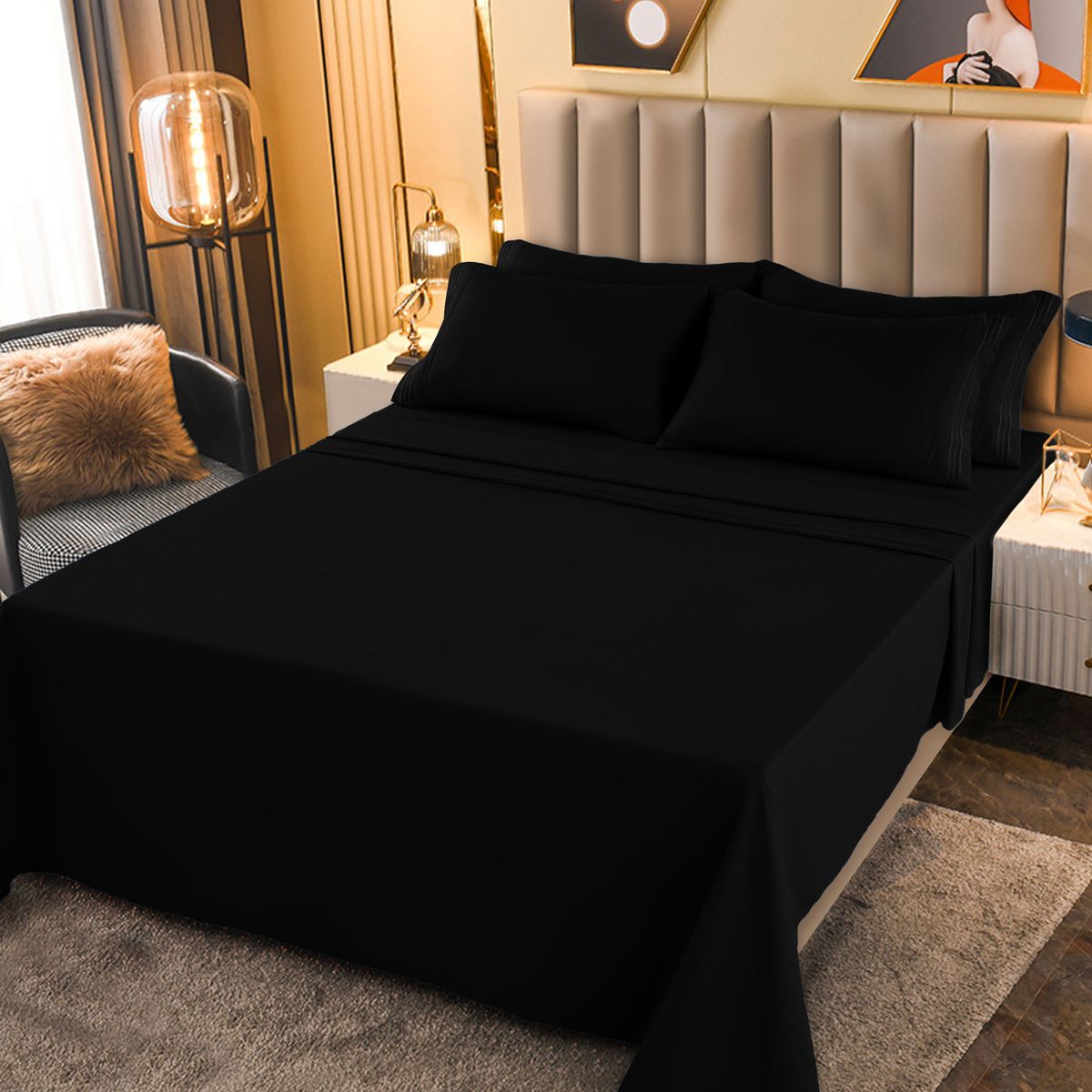 1800-Series Deep Pocket Premier Microfiber Bed Sheet Set - Full - Black
