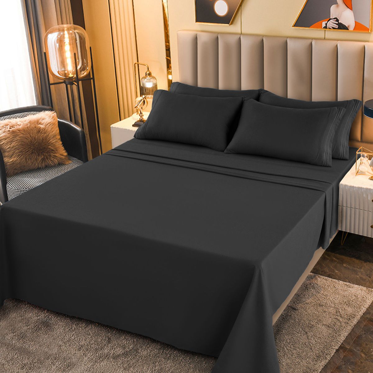 1800-Series Deep Pocket Premier Microfiber Bed Sheet Set - Queen - Dark Gray