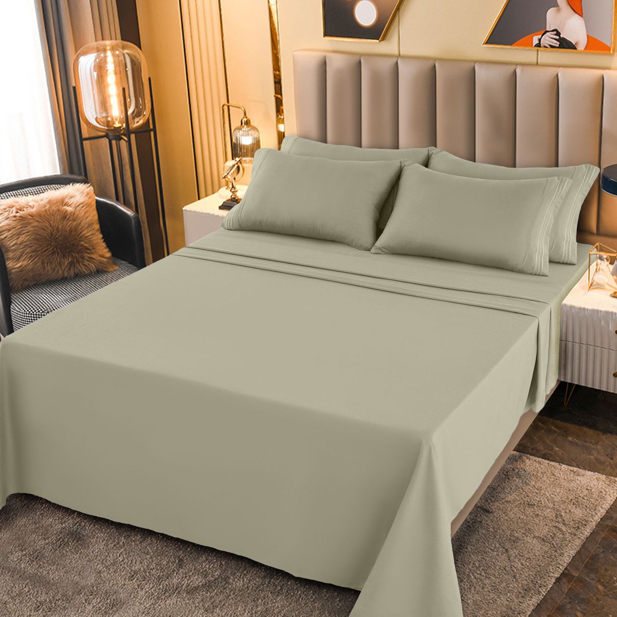 1800-Series Deep Pocket Premier Microfiber Bed Sheet Set - Queen - Vanilla