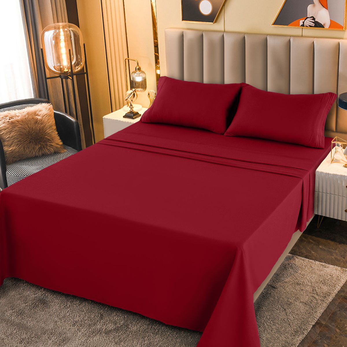 1800-Series Deep Pocket Premier Microfiber Bed Sheet Set - PLN_T_XL_BRGNDY