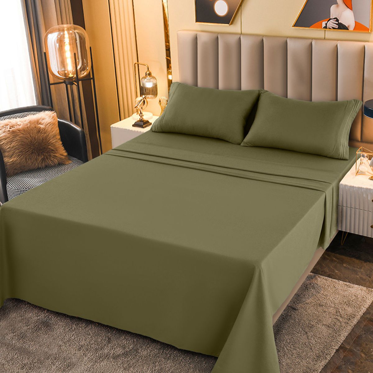 1800-Series Deep Pocket Premier Microfiber Bed Sheet Set - PLN_T_XL_GREEN