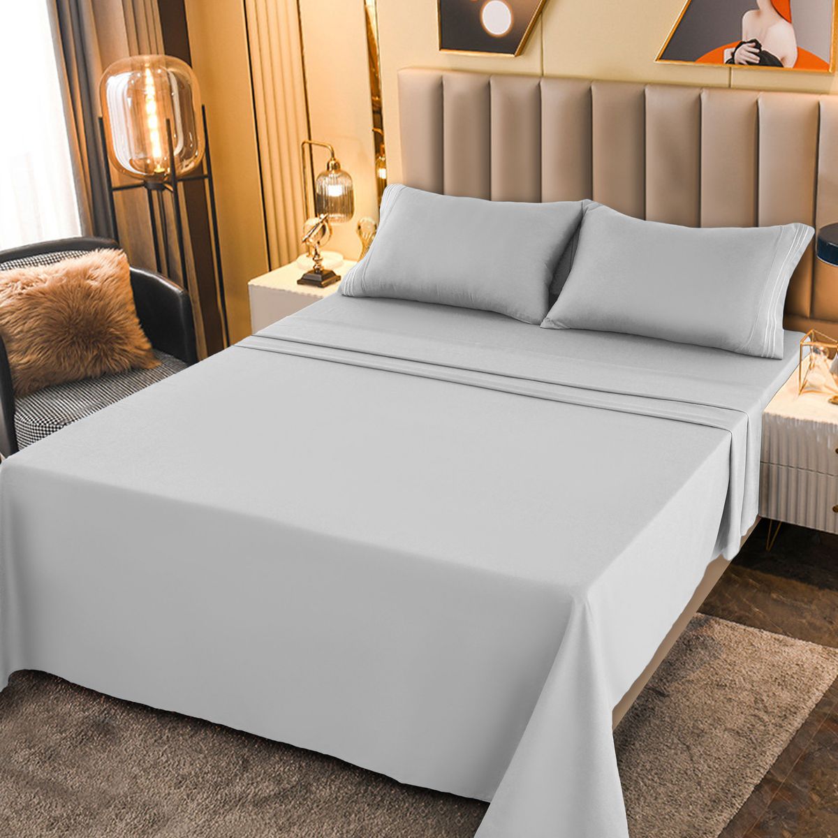 1800-Series Deep Pocket Premier Microfiber Bed Sheet Set - PLN_T_XL_WHT