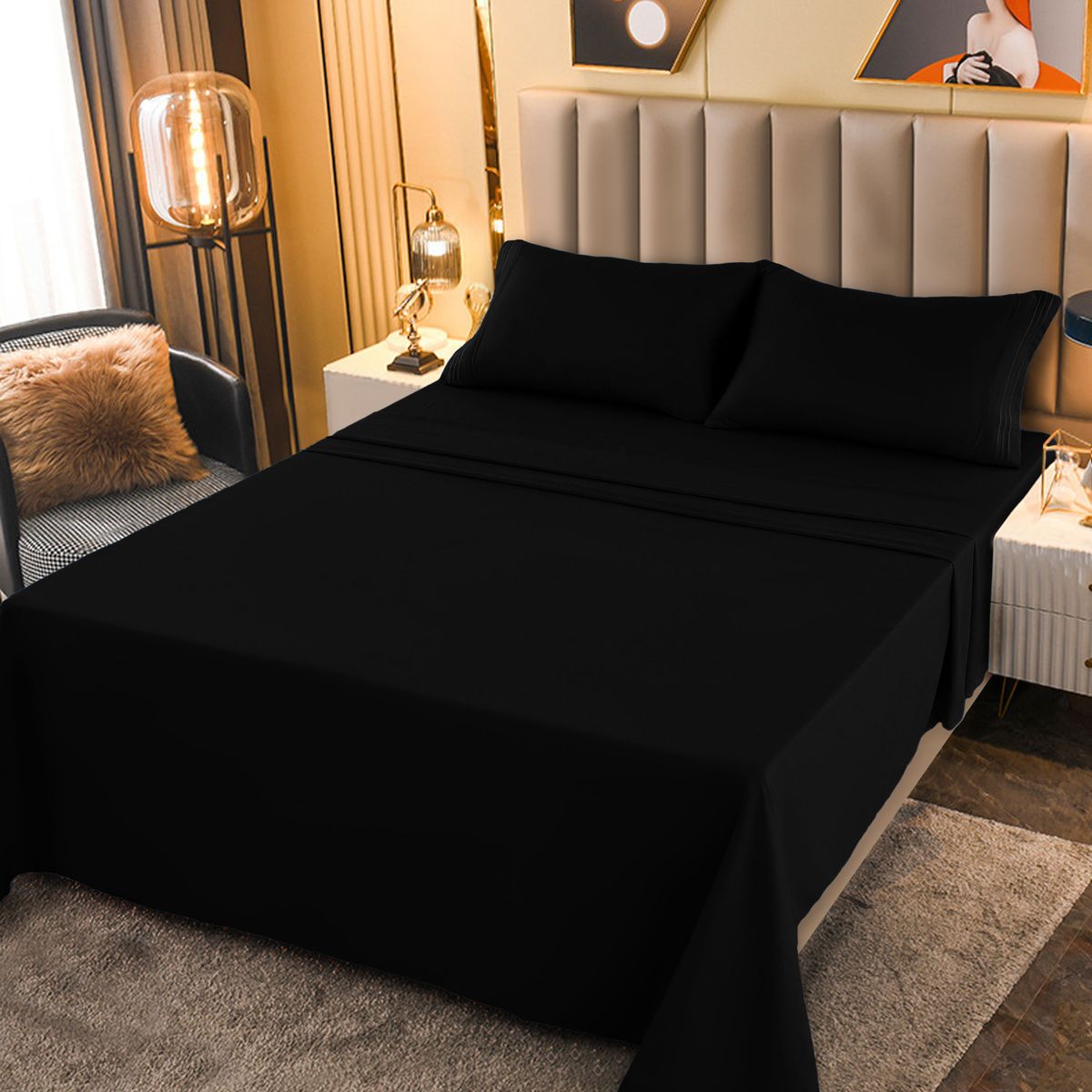 1800-Series Deep Pocket Premier Microfiber Bed Sheet Set - PLN_T_XL_BLCK