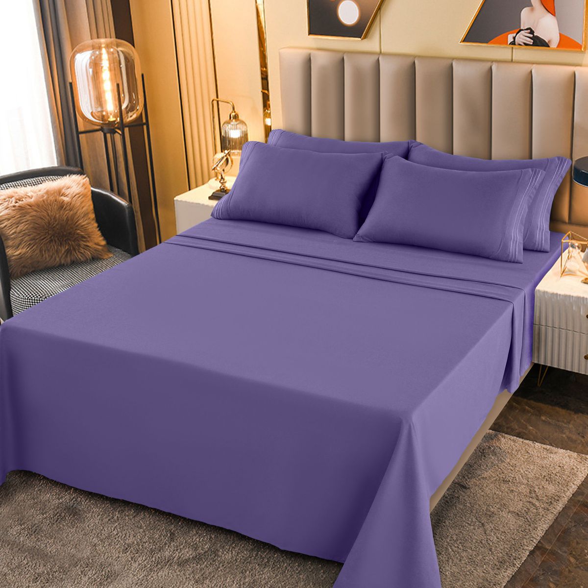 1800-Series Deep Pocket Premier Microfiber Bed Sheet Set - PLN_CAL_K_LAVENDER