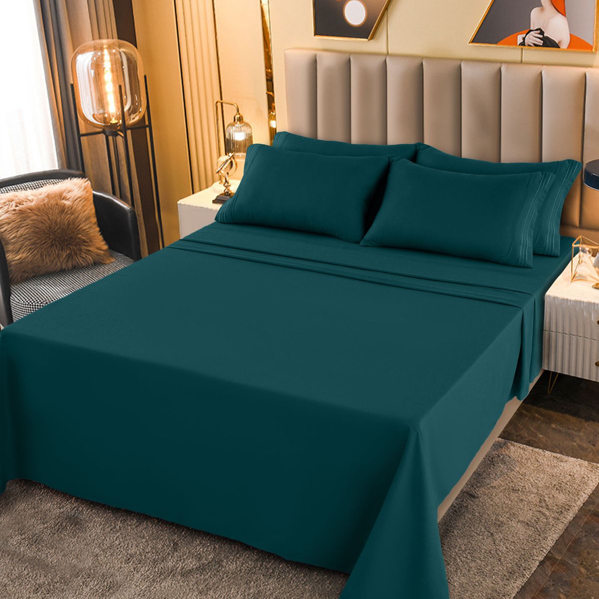 1800-Series Deep Pocket Premier Microfiber Bed Sheet Set - PLN_CAL_K_TEAL
