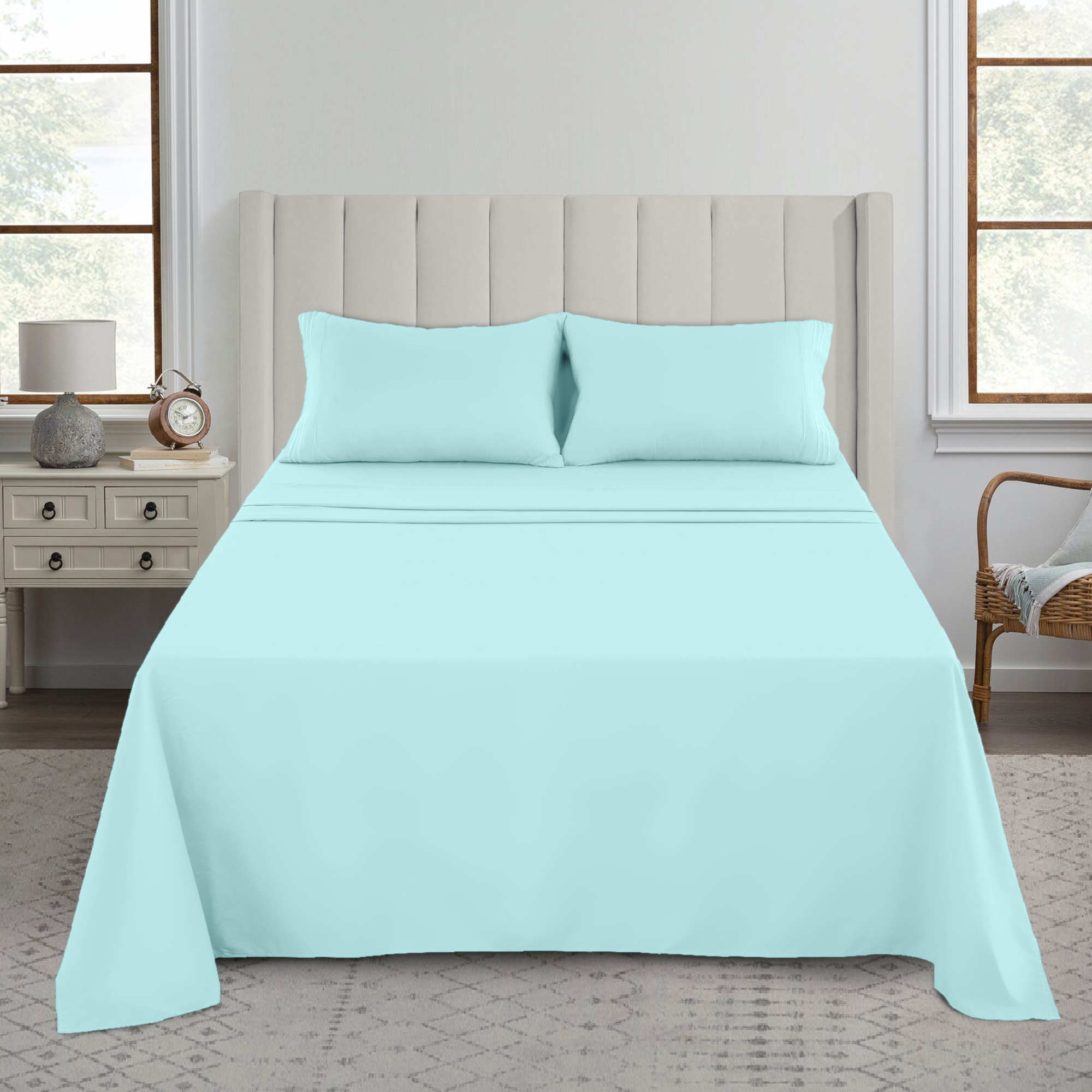 1800-Series Deep Pocket Premier Microfiber Bed Sheet Set - Queen Spa Blue